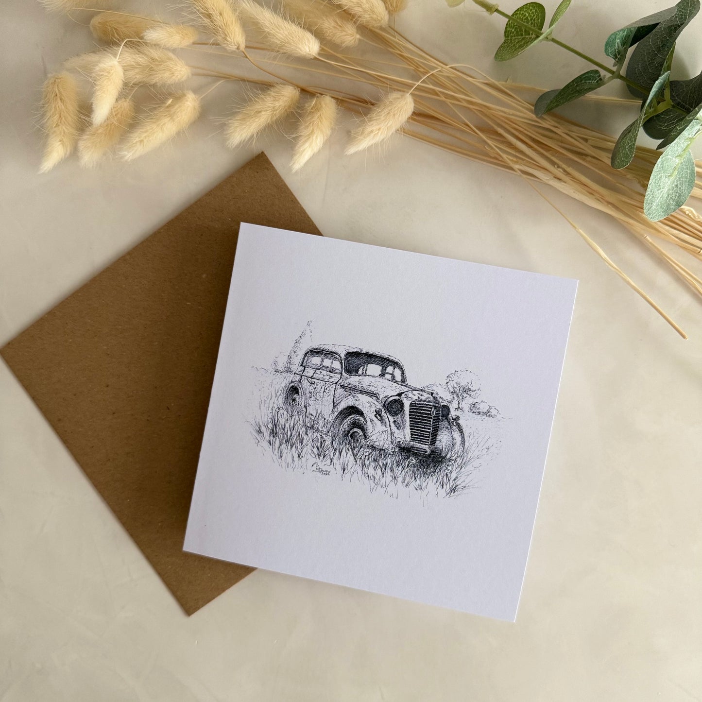 Pack of 5 Square High Quality Greetings Cards - Vintage Car