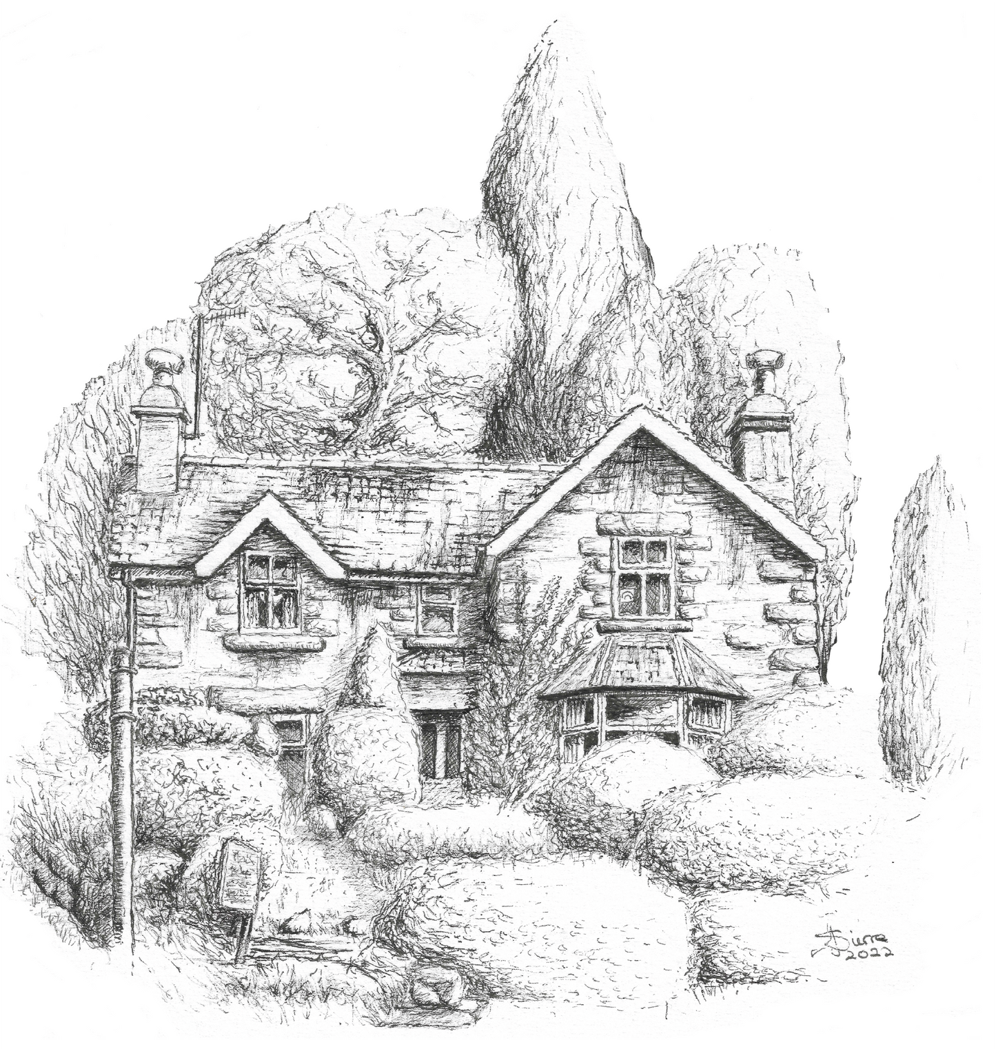 Pack of 5 Square High Quality Greetings Cards - Welsh Cottage