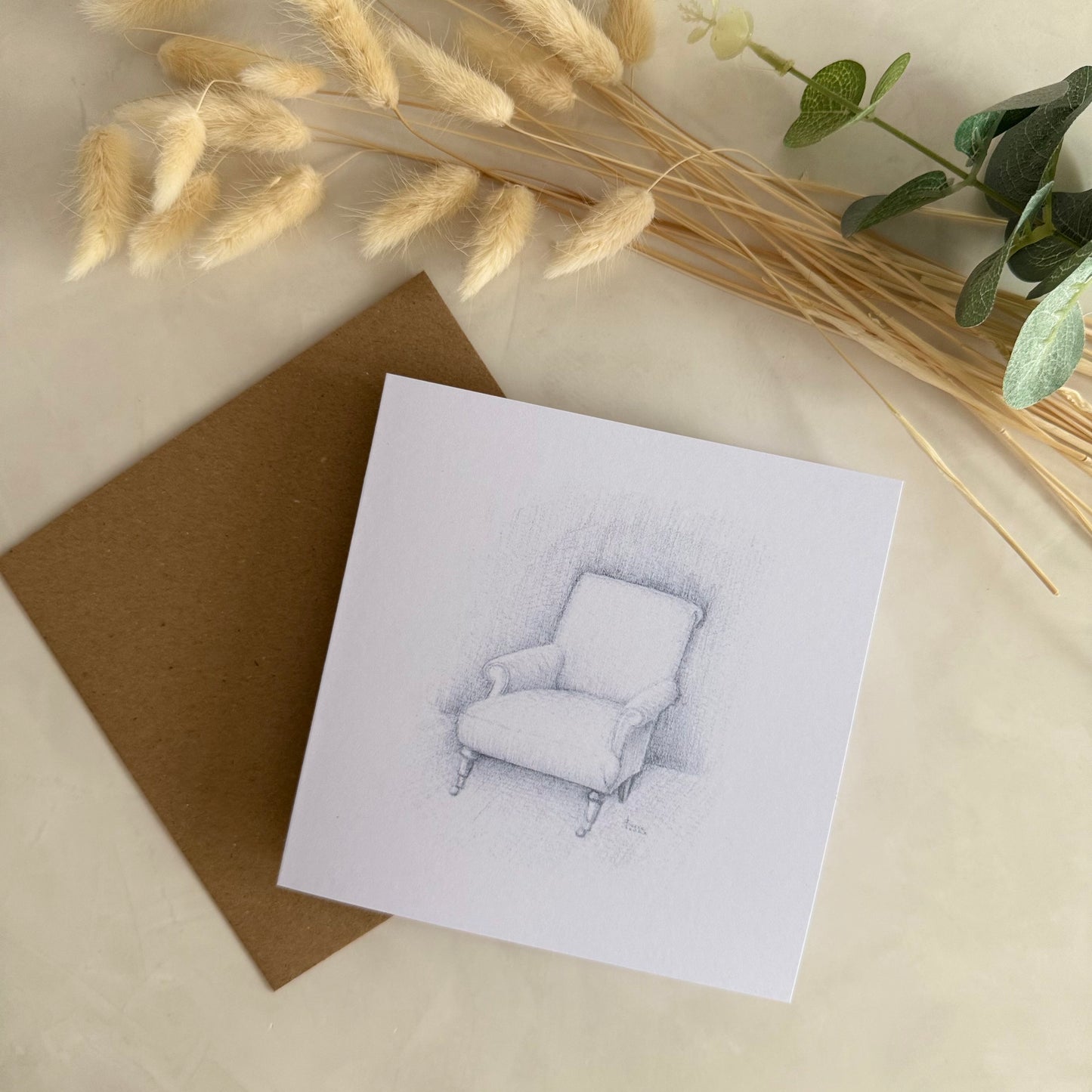 Pack of 5 Square High Quality Greetings Cards - Aldeburgh Armchair