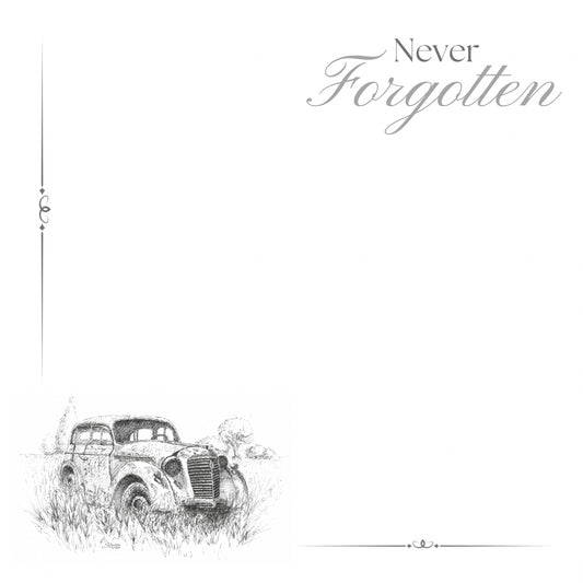 Pack of 5 High Quality Floral | Funeral Tribute Cards - Never Forgotten - Vintage Car