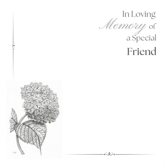 Pack of 5 High Quality Floral | Funeral Tribute Cards - In Loving Memory of a Special Friend - Hydrangea