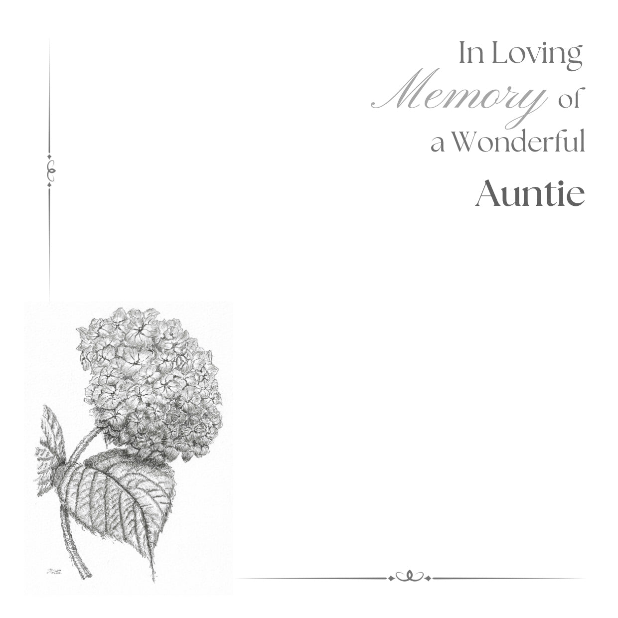 Pack of 5 High Quality Floral | Funeral Tribute Cards - In Loving Memory of a Wonderful Auntie - Hydrangea